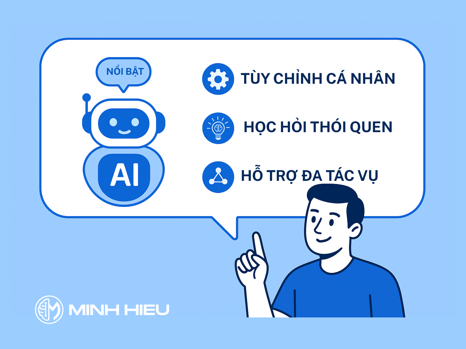 Các đặc điểm nổi bật của trợ lý AI cá nhân như cá nhân hóa, học thói quen và hỗ trợ đa nhiệm