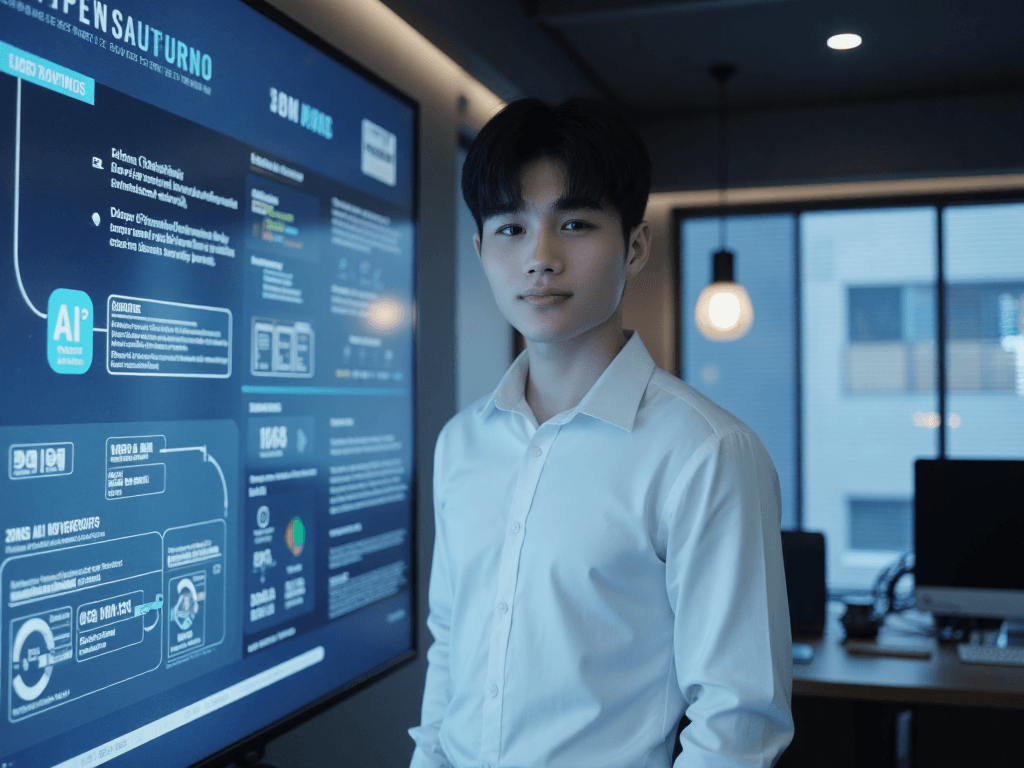 Chuyên gia AI trẻ người Việt đứng trước bản đồ hệ sinh thái trí tuệ nhân tạo, định hướng tầm nhìn dài hạn