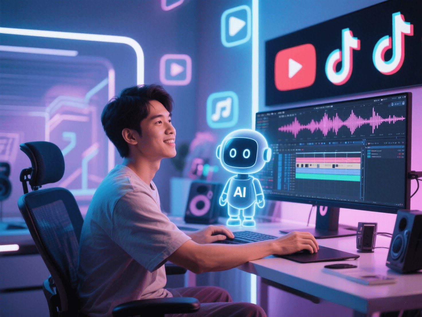 Người dùng trẻ đang sử dụng trợ lý AI hỗ trợ viết nội dung mà không cần biết code